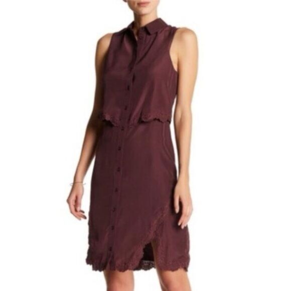 NWT Parker Sleeveless Burgundy button up Dress size Medium - Picture 2 of 5